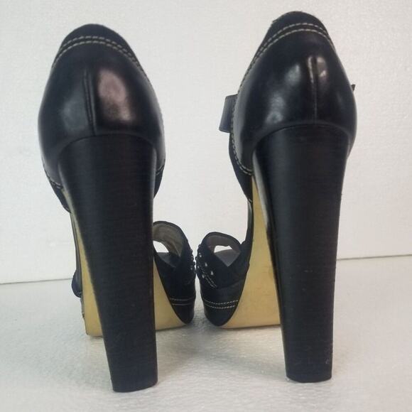 MICHAEL Michael Kors Peep Toe Black Platforms Heels Metal Detail Size 6.5 - Picture 6 of 9
